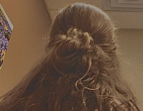 Half up and down messy bun :) Messy Bun Aesthetic Faceless, Messy Bun Aesthetic, Messy Brown Hair, Bun Aesthetic, Sydney Aesthetic, Brown Hair Aesthetic, Art Photoshoot, Half Bun, Hair Aesthetic