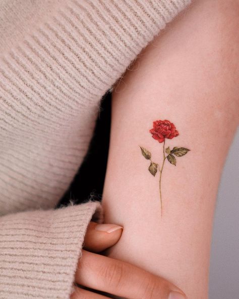 SOL on Instagram: “Red rose 🌹 #rosetattoo#flowertattoo#minitattoo#microtattoo#singleline” Red Rose Tattoo, Facial Tattoos, Spiritual Tattoos, Girly Tattoos, Feather Tattoos, Hip Tattoo, Back Tattoos, Popular Tattoos, Rose Tattoos