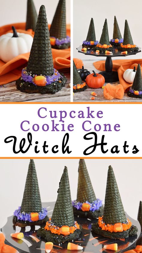 Hat Garland, Fun Halloween Desserts, Halloween Treats To Make, Diy Witch, Cake In A Cone, Halloween Breakfast, Fun Halloween Treats, Cupcake Mix, Cupcake Cookie