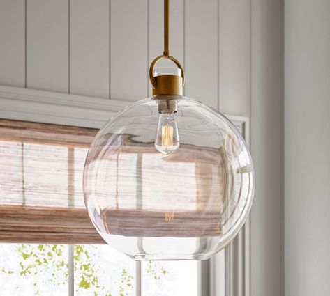 Beacon Glass Globe Pendant | Pottery Barn Pottery Barn Lighting Fixtures, Pottery Barn Lighting, Modern Farmhouse Lighting, Point Light, Wall Candle Holders, Traditional Chandelier, Hanging Light Fixtures, Farmhouse Lighting, Globe Pendant