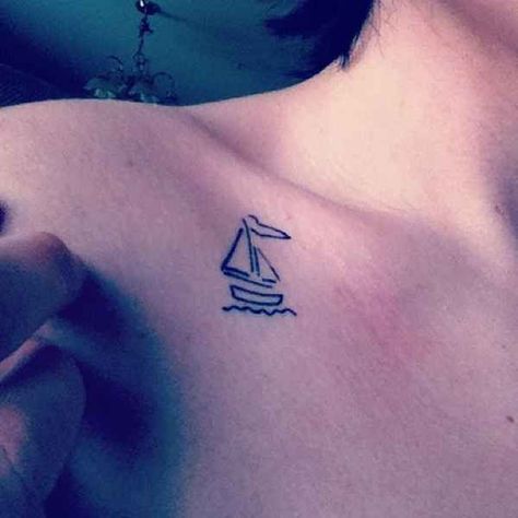 Boat Tattoo Collar Bone Tattoo For Men, Sailboat Tattoo, Boat Tattoo, Bone Tattoos, Maori Tattoo Designs, Angel Tattoo Designs, Ship Tattoo, Incredible Tattoos, Collar Bone Tattoo