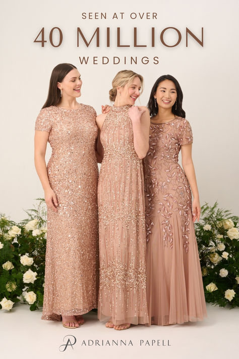 Dress Your Wedding With Adrianna Papell Printed Frocks For Women, Frock Suit Ideas, Rose Dress Outfit, Old Rose Dress, Bride And Groom Dress, Frocks For Women, Winter Lodge, Cheap Prom Dresses Online, Copper Dress