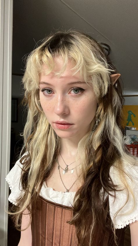 Goblin Core Hairstyles, Ren Fest Costume, Goblincore Hair, Goblincore Makeup, Fairycore Hair, Medieval Core, Colorblock Hair, Goblincore Decor, Larp Costumes