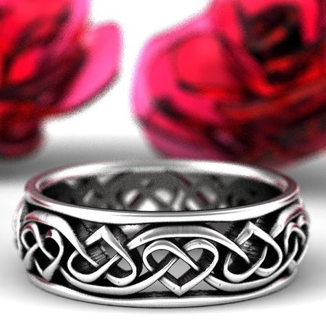 Celtic Wedding Band Set, Celtic Knotwork Design, Man Rings, Celtic Jewellery, Mughal Jewelry, Celtic Heart Knot, Wedding Ring Silver, Silver Celtic Rings, Unique Ring Designs