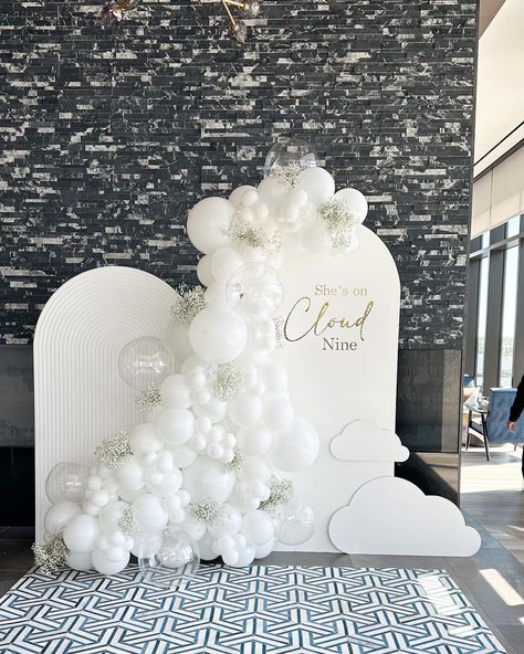 The cutest Bridal Shower 🤍☁️ . . . . . #balloons #houstonballoons #houston #houstontx #balloonstylist #birthday #balloongarland… | Instagram Bridal Shower Balloon Arches, Cloud Backdrop Ideas, Gender Reveal Venue Ideas, Balloon Arch Clouds, Cloud 9 Balloon Garland, Cloud Theme Backdrop, Cloud Nine Balloon Arch, Cloud 9 Backdrop, Cloud Decoration Party