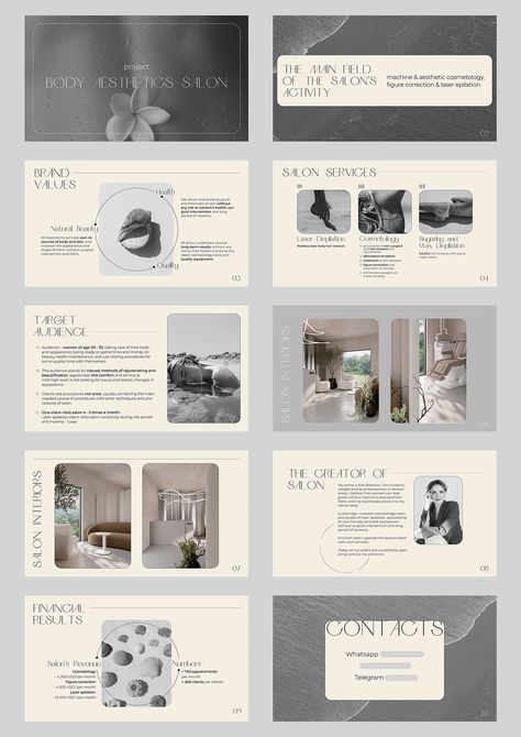 Pitch Presentation of The Body Aesthetics Salon :: Behance Salon Board Design, Minimalistic Presentation Design, Minimalist Presentation Design, Beauty Salon Website, Presentation Aesthetic, Aesthetic Presentation, Presentations Design, Salon Concepts, 블로그 디자인