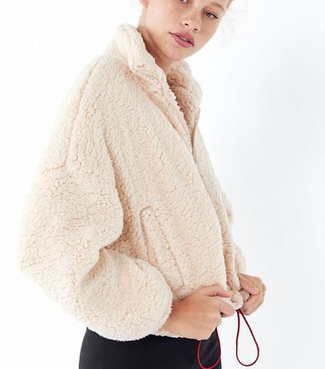 Urban Outfitters Willow Fuzzy Drawstring Teddy Jacket Bella Hadid Fall, Fall Capsule Wardrobe, Teddy Jacket, Sherpa Jacket, Lifestyle Clothing, Lightweight Jacket, High Collar, Pacsun, Fleece Jacket