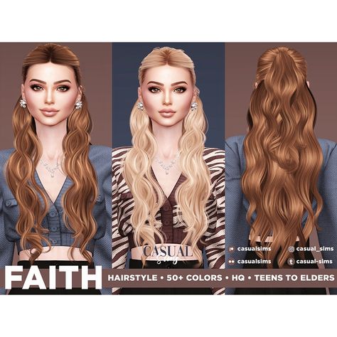 CasualSims - Faith Hairstyle - Files - The Sims 4 Create a Sim - CurseForge Half Up Half Down Sims 4 Cc Hair, Sims 4 Cc Half Up Half Down Hair, Long Wavy Curls, Wavy Curls, Curly Ponytail, Sims Hair, Best Mods, World Of Tanks, Half Up Half Down Hair