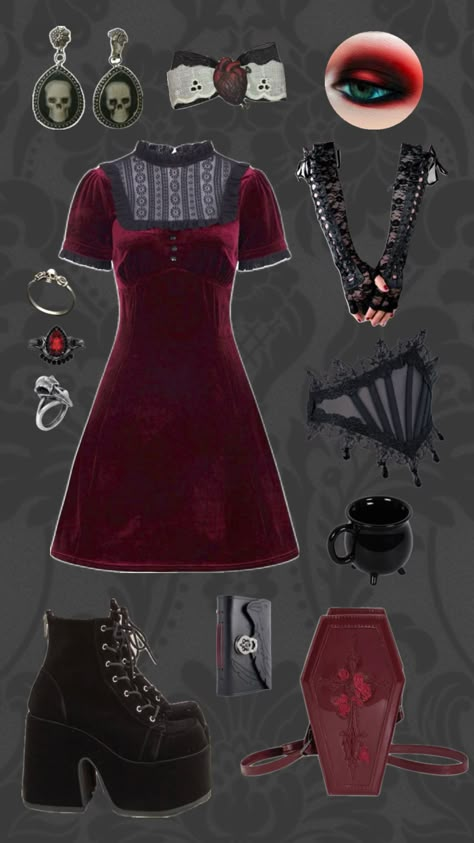 Cute victorian goth vampire inspired outfit #witch #vintage #vibes #whimsical #vampire #victorian #vampire Vintage Goth Outfits, Victorian Goth Vampire, Victorian Vampire Outfit, Victorian Goth Outfits, Vampire Vintage, Vampire Victorian, Witch Vintage, Goth Vampire, Victorian Vampire