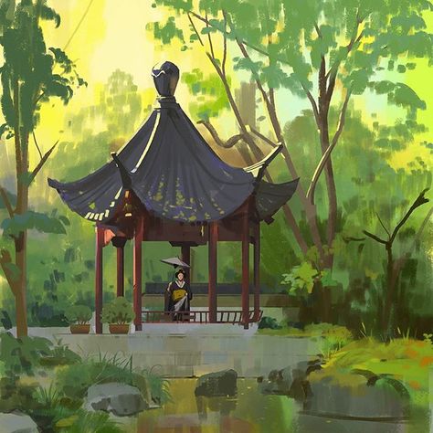 349/365 Japanese garden #nature #sunlight #garden #green #girl #geisha #illustration #365 #sketch #sunny #summer #art #artist #drawing #painting #japan #trees #sketch #sketching #digitalart #landscape #water #pond #culture #photoshop Environment Painting, Landscape Concept, Japanese Landscape, Art Japonais, Digital Painting Tutorials, Art Et Illustration, Comics Art, Fantasy Art Landscapes, Landscape Illustration