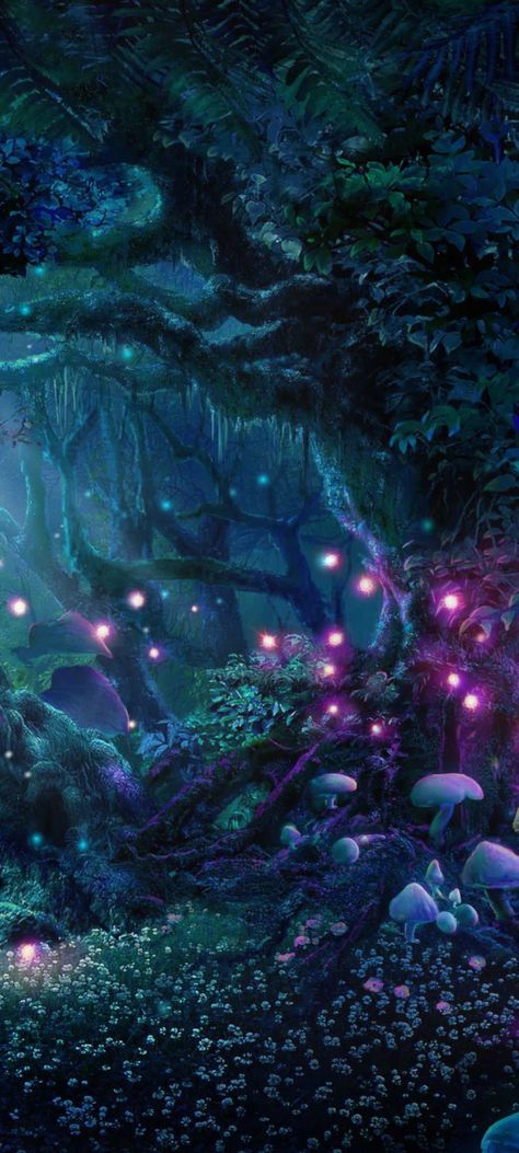 Magical Night Aesthetic, Enchanted Forest Phone Wallpaper, Starry Forest Aesthetic, Cursed Forest Art, Forest Fairy Astethic, Magical Forest Aesthetic Night, Fae Background, Mystical Forest Background, Fae Wilds Aesthetic