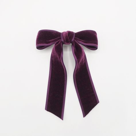 satin edge velvet hair bow in purple wine VS-202703 at $45.50 Dark Purple Accessories, Purple Hair Bows, Velvet Hair Bow, Dark Purple Hair, Purple Wine, Purple Bows, Purple Girls, Velvet Hair, Ribbon Hair Bows