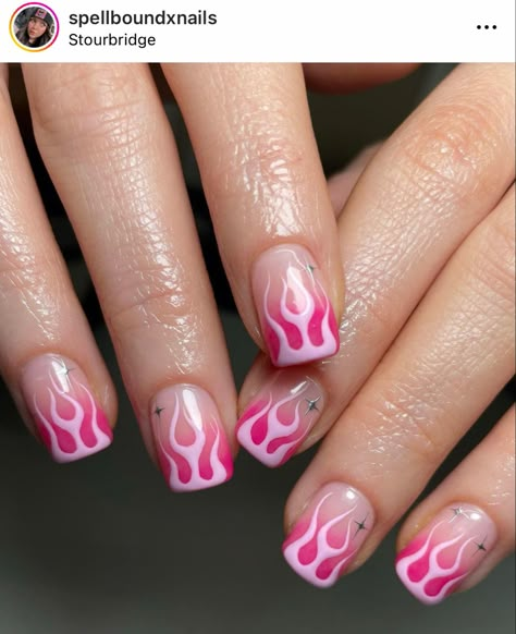 Flame Nail Art, Dark Pink Nails, Mens Nails, Airbrush Nails, Aesthetic Nails, Edgy Nails, Nail Pictures, Star Nails, Festival Nails