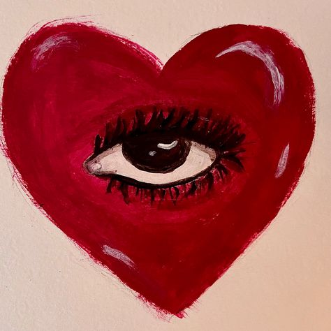 Eye Painting Simple, Red Painting Ideas On Canvas, Eye Painting Easy, Easy Eye Painting, Heart Shaped Painting, Eye Painting Ideas, Unique Art Styles Inspiration, Pintar Aesthetic, Pop Art Heart