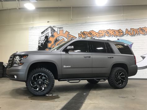 2017 Tahoe wrapped in Avery Charcoal for Andrew Cashner, Texas Rangers pitcher. Wrapped Suv, Lifted Chevy Tahoe, Mom Cars, Lifted Gmc, Dropped Trucks, Mom Car, Lifted Chevy, Truck Yeah, Classic Pickup Trucks