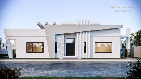 Modern villa with sailing movements on Behance Modern Villa 1 Floor, Single Floor Villa Design, 1 Floor Villa Design, Modern Flat Villa Design, Villa One Floor Modern, Single Floor Facade Design, Modern House Design Single Floor, One Floor Villa Design, Flat Villa Design