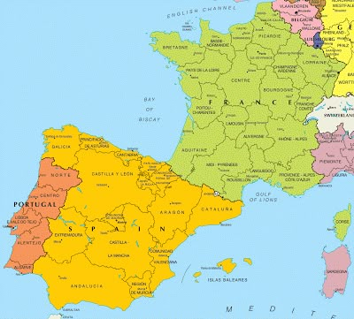 Map of Spain and France and sub-regions Portugal Map, Map Of Spain, Spain Travel Guide, Printable Maps, France Map, Europe Trip, Western Europe, Spain And Portugal, Spain Travel