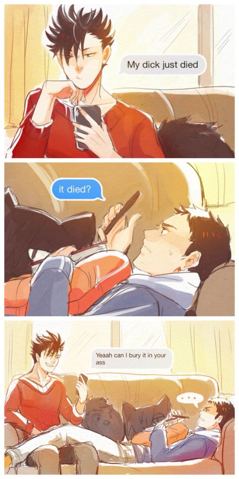 Pfft 😂 that was actually pretty good Kuroo X Daishou, Daisuga Fanart, Kuroo Tetsurou, Anime Funny Moments, Haikyuu Funny, Haikyuu Ships, Haikyuu Manga, Haikyuu Characters, Haikyuu Fanart