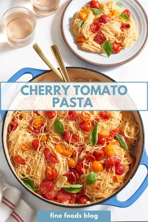 This fresh cherry tomato pasta is the ultimate Italian style summer dinner and it's ready in under 15 minutes! Serve it over angel hair pasta which cooks in the same amount of time as the tomatoes, about 3 - 5 minutes. You can make the sauce ahead and refrigerate or freeze it. Vegetarian and vegan! Italian Style Summer, Cherry Tomato Pasta Sauce, Easy Pesto Pasta, Tomato Pasta Recipe, Easy Pasta Sauce, Cherry Tomato Recipes, Cherry Tomato Sauce, Dinner Vegan, Cherry Tomato Pasta