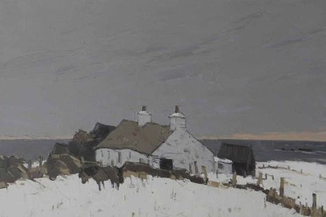 This Sir Kyffin Williams' painting, titled Coastal Farm, Aberffraw, is estimated to be worth up to £50,000 Kyffin Williams, Inspiring Paintings, Snow Pictures, Watercolor Architecture, Rural Scenes, Winter Painting, Landscape Drawings, Abstract Landscapes, Acrylic Oil Painting