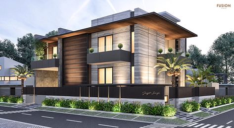 Corner House at Shastri Nagar - Jodhpur on Behance Banglow Elevation, Corner Elevation Design, Small House Elevation Design, House Design Exterior, Modern House Facades, Modern Exterior House Designs, Duplex House Design, Corner House, Bungalow House Design