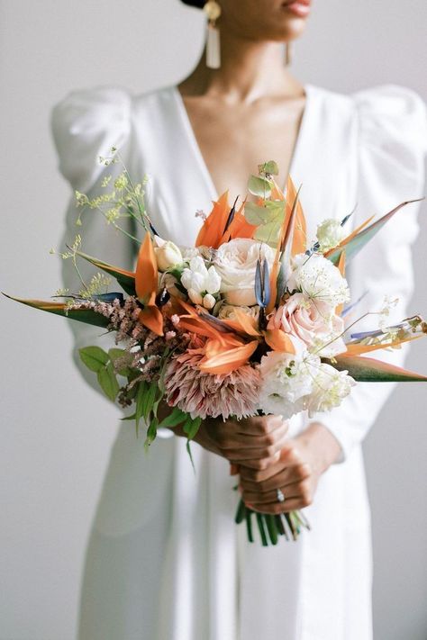 Jungle Wedding Bouquet, Civil Ceremony Bouquet, Hawaii Bouquet, Birds Of Paradise Wedding, Flower Hand Bouquet, Tropical Flower Bouquet, Flowers In Season, Bird Of Paradise Wedding, Tropical Bridal Bouquet