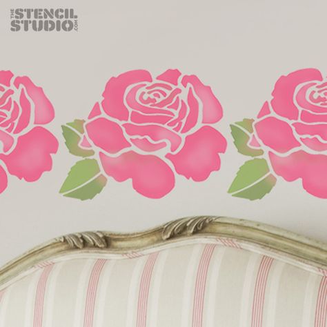 Rose Stencil Templates, Flower Wall Stencil, Update Home, Rose Flower Wall, Bee Stencil, Stencils For Walls, Flower Stencils, Rose Template, Rose Stencil