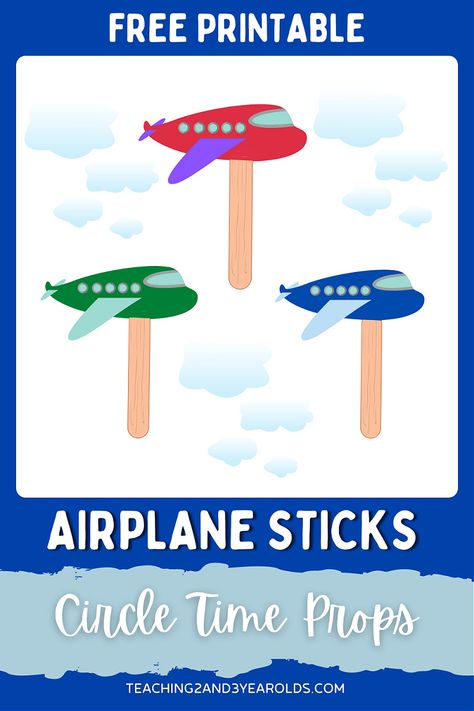 These printable airplane circle time props are a fun way to get toddlers and preschoolers engaged. Perfect for the transportation theme! #transportation #theme #airplane #printable #circletime #prop #toddlers #preschool #teachers #classroom #2yearolds #3yearolds #teaching2and3yearolds Transportation Circle Time Preschool, Air Transportation Theme Preschool, Airplane Activity Preschool, Plane Crafts For Toddlers, Airplane Preschool Theme, Airplane Songs, Airplane Activities For Preschoolers, Airplane Crafts For Toddlers, Plane Activities For Toddlers