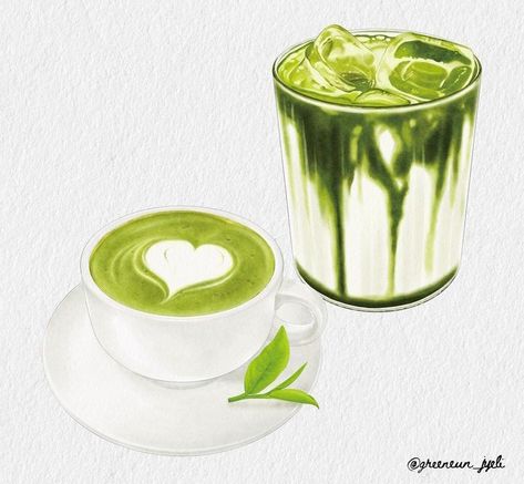 Matcha Watercolor, Matcha Graphic, Matcha Drawing, Matcha Illustration, Paintings Illustration, Food Watercolor, Flower Cafe, Matcha Cake, Sushi Design