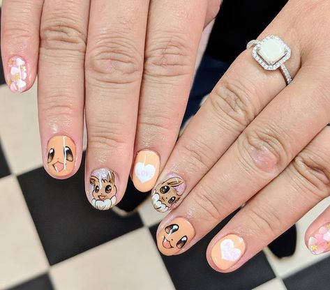 Eevee Nail Art, Evie Pokemon, Eevee Nails, Pikachu Nails, Pokemon Nails, Pokemon Room, Cartoon Nails, Pokemon Eevee, Simple Nail Designs