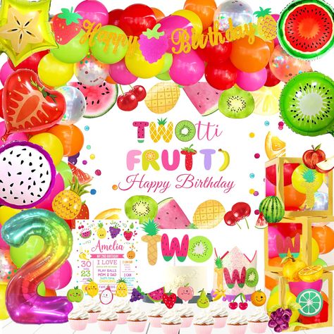 PRICES MAY VARY. 🍓 SHE FOUND HER SQUEEZE – Your baby is about to turn two. Your 2-year-old fruit lover will absolutely love this sweet party. The elements of adorable fruits and bright colors are unique and cool. Everything looks fabulous. Everyone will be immersed in this wonderful party and absolutely adore this fun twotti fruity party. 🍇 TWOTTI FRUITY BIRTHDAY DECORATIONS INCLUDES - 85 x 12’’ latex balloons | 30 x 5’’ latex balloons | 7 x foil balloon | 1 x backdrop | 1 x banner | 1 x cake Twotti Fruity Birthday, Tutti Frutti Party Decorations, Backdrop Balloon Garland, Toddler Birthday Party Themes, Party Decorations Backdrop, Twotti Fruity, Tutti Frutti Birthday Party, Tutti Frutti Party, Backdrop Balloon