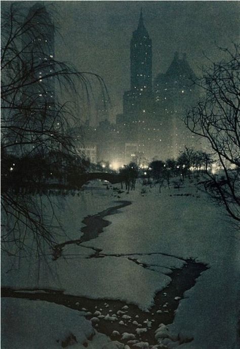 Night In The City, Albert Bierstadt, Snowy Night, City At Night, Piet Mondrian, Night Scene, To Infinity And Beyond, Winter Art, Central Park