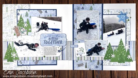 Ctmh Scrapbooking Layouts, Multi Photo Layouts, Scrapbook Layout Ideas, Winter Scrapbook Layouts, Scrapbooking Design, Winter Scrapbook, Winter Scrapbooking, Winter Paper, Christmas Scrapbook Layouts