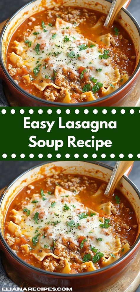 Looking for dinner ideas easy and tasty? This Lasagna Soup Recipe is a must-try. It’s one of those lasagna soup recipes that’s quick to make, perfect for soup ideas that satisfy. Soup Dinner Recipes, Lasagna Soup Crockpot, Easy Lasagna Soup, Crockpot Meal, Lasagna Recipes, Lasagna Soup Recipe, Crockpot Lasagna, Pot Lasagna, Traditional Lasagna