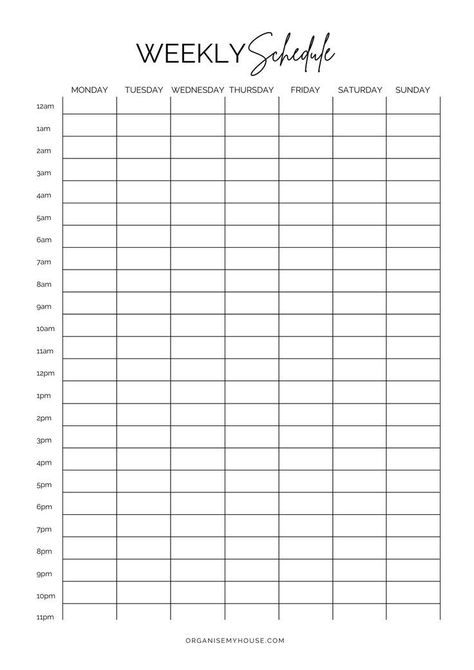 Free printable hourly calendar (schedule 24hrs a day a week) plrplanners #monthlyplannerpages. Free Printable Weekly Planner Template, Hourly Calendar, Schedule Printable Free, Study Planner Printable Free, Free Weekly Planner Templates, Study Templates, Printable Schedule, Calendar Schedule, Timetable Template