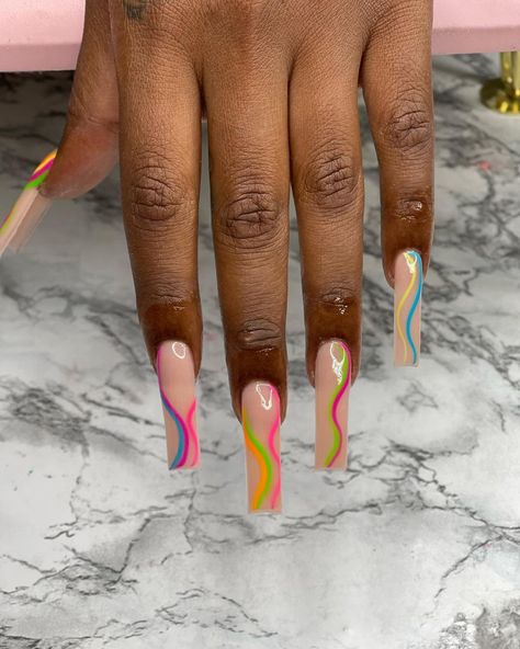 Icing Nails, Lsd Nails, Rainbow French Tip Nails, Ambre Nails, Rainbow French, Cruise Nails, Green Acrylic Nails, Kids Braids, Acrylic Toes