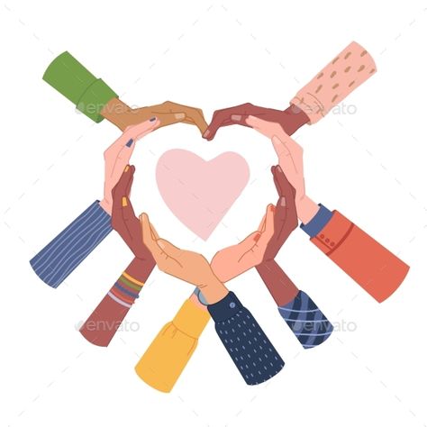 Starbucks Poster, Diverse Group Of People, Mascot Illustration, Shape Of Heart, Heart Shaped Hands, Ethnic Diversity, School Displays, Logo Project, Hand Logo