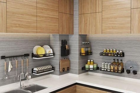 Gallery of the best kitchen shelf ideas including DIY, floating, metal, narrow and open shelf designs to create a beautiful kitchen. Kitchen Decor Hacks, Kitchen Wall Storage, Kabinet Dapur, Modern Kitchen Cabinet Design, Kitchen Interior Design Decor, Rustic Kitchen Design, Kitchen Interior Design Modern, Diy Kitchen Storage, Kitchen Design Decor