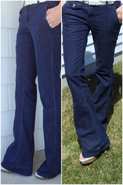 Lengthening jeans. i'm sure this will be handy for someone other than me and my little legs. lol Lengthen Jeans Diy Ideas, Making Jeans Longer, How To Alter Bell Bottom Jeans, Add Length To Jeans, How To Lengthen Jeans, Diy Make Jeans Bigger, Lengthening Jeans, Make Pants Longer, Make Jeans Longer