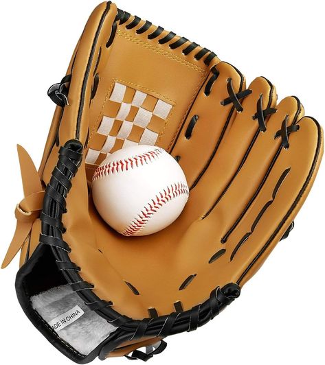 Baseball Glove with 1 Ball, Sports Batting Gloves with Baseball PU Leather Left Hand Catcher's Mitt 10.5"/12.5" for Kids Youth Adults Wooden Baseball Bat, Baseball Catcher, Brown Gloves, Softball Gloves, Baseball Balls, Football Uniform, A Hat In Time, Louisville Slugger, Batting Gloves