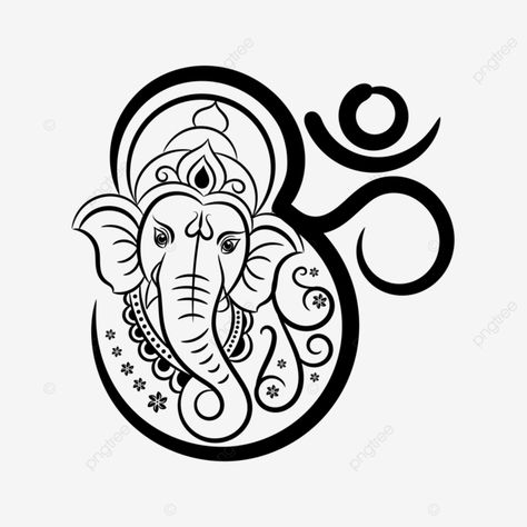 Ganesha Om Tattoo, Ganesh Vector Art, Ganesha Face Drawing, Vinayagar Logo, Om Drawing, Om Illustration, Lord Drawing, Ganesha Vector, Drawing Face Shapes