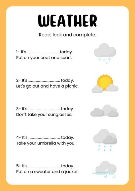 Weather Conditions English Worksheet Weather Conditions Worksheet, Weather Worksheets For Kids, Weather For Kids, English Language Learning Activities, 2nd Grade Reading Worksheets, Weather Like Today, Weather Worksheets, Weather Vocabulary, English Worksheet