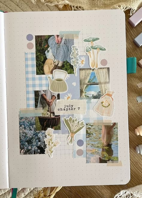 artista: @notesncoffees (ig) Cute Ideas For Journaling, Bujo Journal Pages, Self Scrapbook Ideas, Scrapbook Topic Ideas, Aesthetic Journal Inspiration, Journal Ideas Cute Aesthetic, Blue Junk Journal Ideas, Things I Love Journal Ideas, Intro Journal Page Ideas