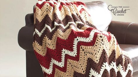 Crochet Cabin in the Woods Vintage Afghan Pattern | The Crochet Crowd Crochet Cables Pattern, Ripple Stitch, Crochet Crowd, Crochet Cable, Vintage Blanket, Crochet Quilt, Afghan Patterns, Afghan Pattern, Afghan Blanket