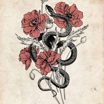 snake drawing flowers - Google Search Snake Sketch, Colorful Flower Tattoo, Poppy Flower Tattoo, Art Deco Tattoo, Earth Tattoo, Flowers Poppy, Tattoos Sketches, Surreal Tattoo, Dragon Snake