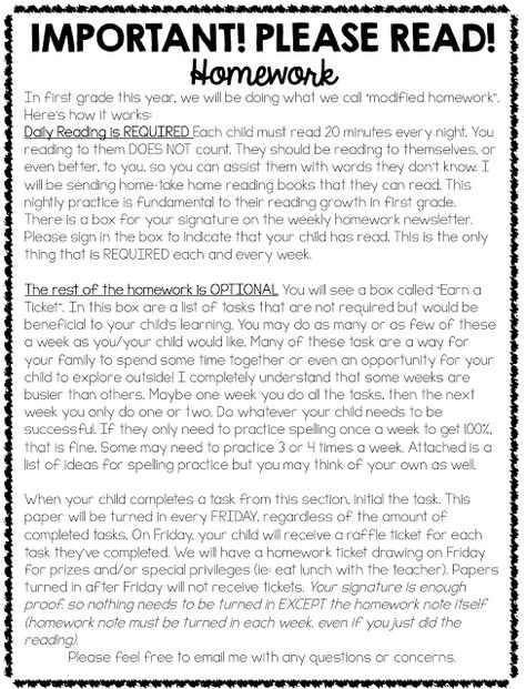 Homework . It's a cringe-worthy word. The problem most parents complain of is TOO much homework (which I agree).  And the complaint from ... 3rd Grade Homework, Homework Letter, 2nd Grade Homework, Preschool Homework, First Grade Homework, No Homework Policy, Homework Club, Weekly Homework, Homework Ideas