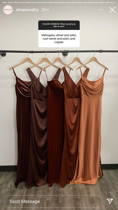 Brown Wedding Themes, Orange Bridesmaid, Fall Bridesmaids, Orange Bridesmaid Dresses, Fall Bridesmaid Dresses, Bridesmaid Colors, Brown Wedding, Dream Wedding Ideas Dresses, Future Wedding Plans