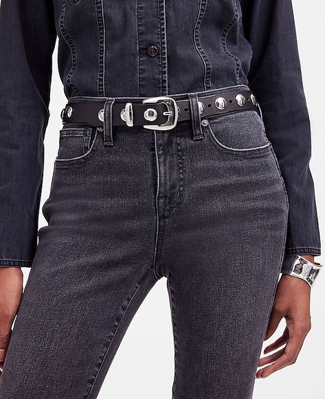 Studded Western Belt | Madewell Studded Belt Outfit, Capsule Accessories, Belt Outfit, Runway Outfits, Western Belt, Studded Belt, Western Belts, Mood Board Fashion, Leather Belts