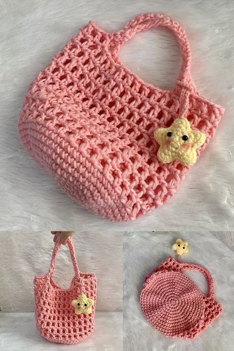 Crochet Pink Bag, Crochet Mini Bag, Crochet Tutorial Pattern, Crochet Case, Crochet Fairy, Crochet Keychain Pattern, Crochet Business, Kawaii Crochet, Crochet Handbags Patterns