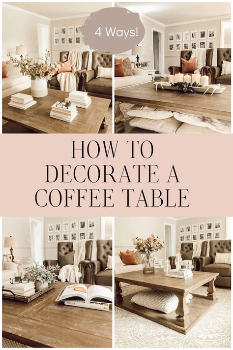 Square Coffee Table Styling Farmhouse, Large Coffee Table Decor, Coffee Table Styling Living Rooms, Easter Coffee Table Decor, Square Coffee Table Decor, Square Coffee Table Styling, Wood Coffee Table Decor, Decorate A Coffee Table, Modern Coffee Table Decor